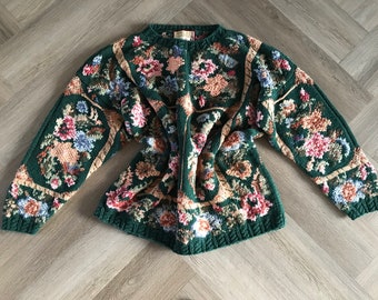 Vtg 80s 90s Floral Cottage Cotton Knit Sweater