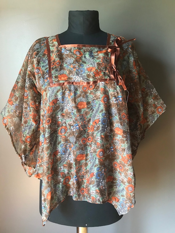 Vtg 70s Floral Hippie Blouse