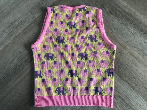 Vtg Pink Elephant Knit Pullover Sweater Vest - image 3