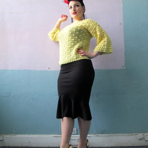 Vtg 70s Crochet Bobble Knit / Bell Sleeves / Yellow Sweater / Popcorn Knit image 4