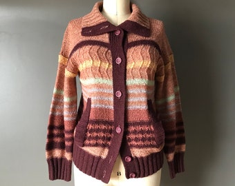 Vtg 70s Acrylic Knit Cardigan Sweater