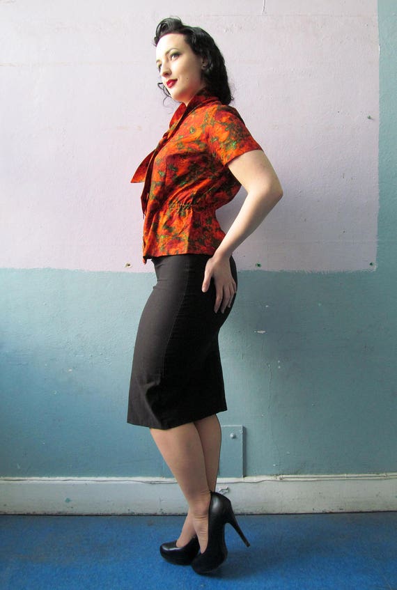 Vtg 1940s Novelty Print Blouse / Womens Shirt / 4… - image 3