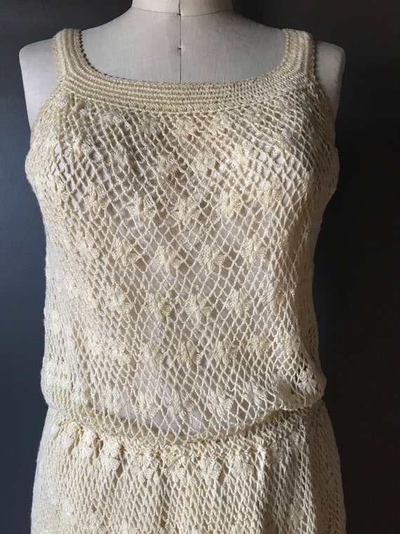 Vtg 70s Crochet Knit Dress with Matching Sweater - image 3