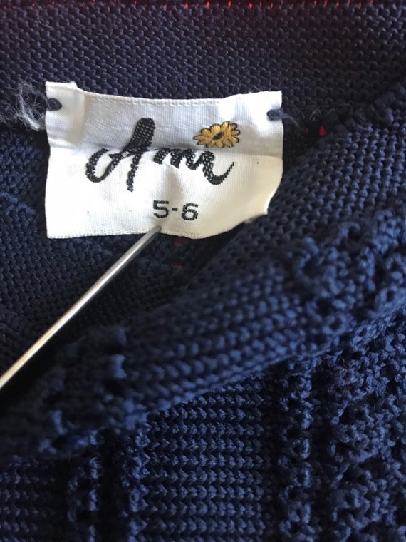Vtg 70s Navy Blue Crochet Knit Shirt - image 6