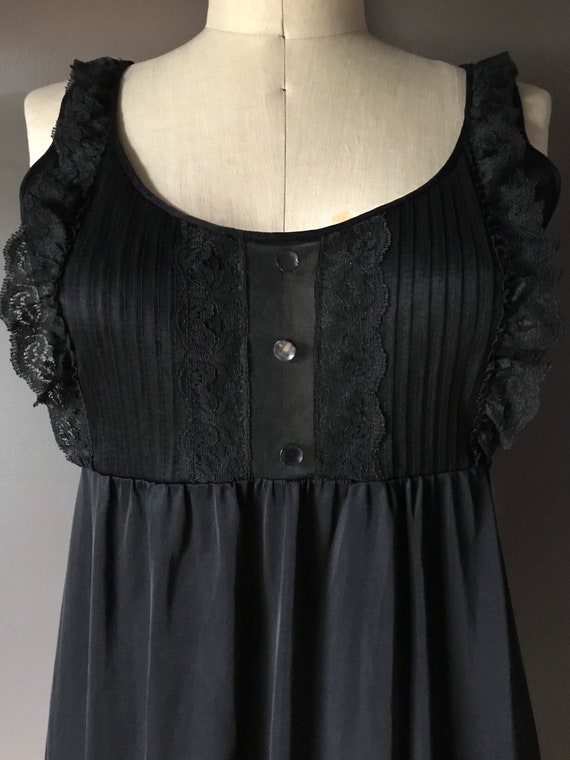 Vtg 60s 70s Black Peignoir Slip Dress Set - image 4