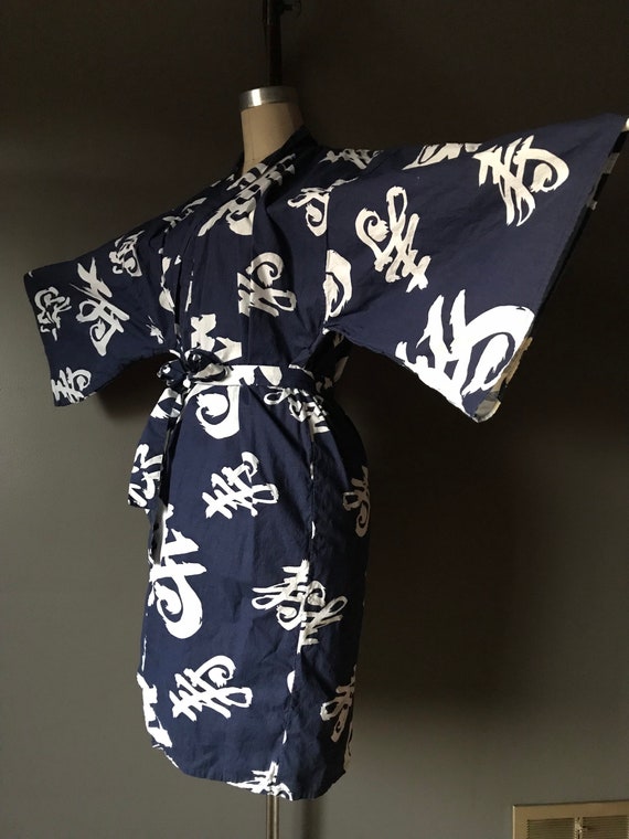 Vtg Kimono Script Duster Robe - image 4