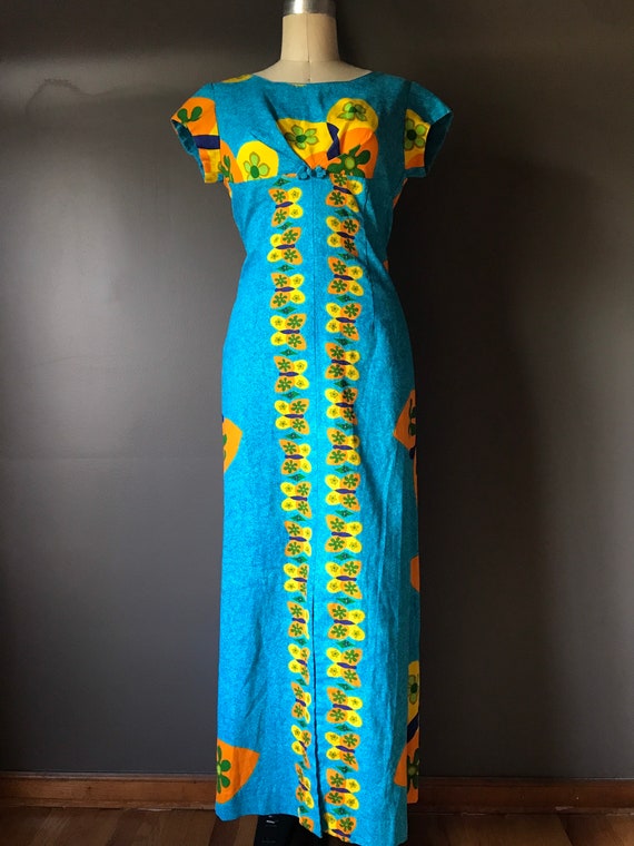 Vtg 60s Psychedelic Butterfly Hawaiian Dress