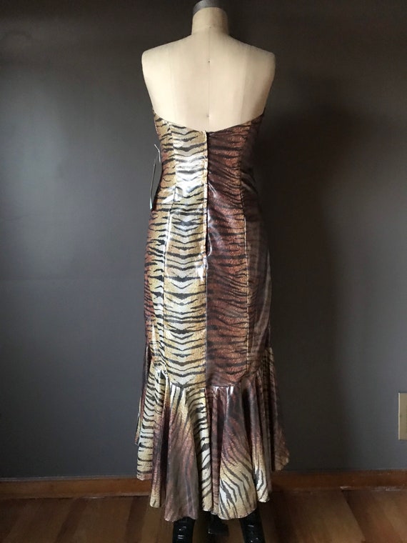 Vtg 80s Shiny Tiger Dress / Mermaid Hem - image 4