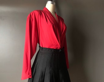 Vtg 80s Red Silky Blouse