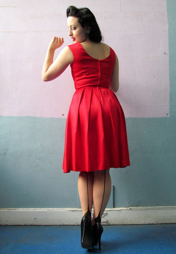 Vtg 50s Red Sweetheart Dress / Hot Cocktail Dress… - image 4