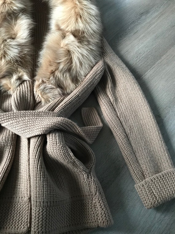Vtg 60s Murra Fur Collar Wool Cardigan / Sweater … - image 6