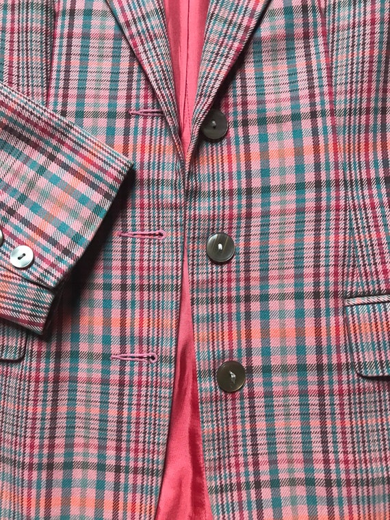 Vtg 90s Cotton Twill Blazer / Pink Plaid