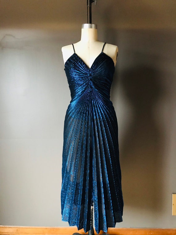 Vtg 70s 80s Pleated Dress / Travilla Inspired
