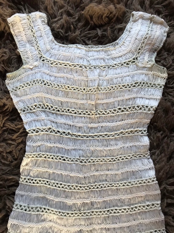 Vtg 30s 40s Macrame Crochet Ribbon Dress
