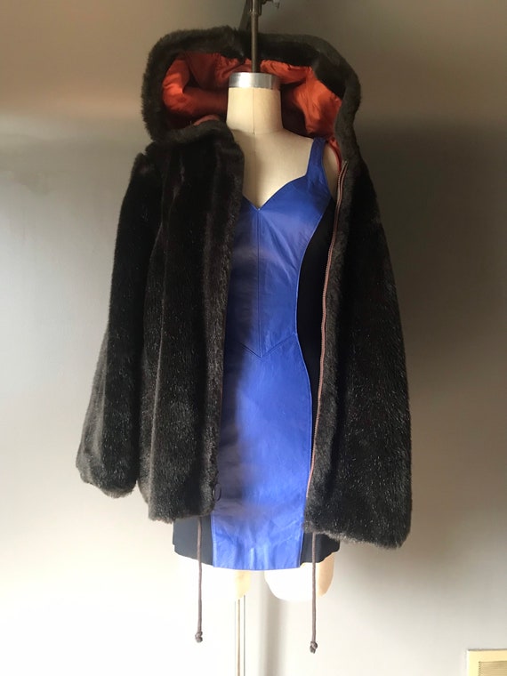 Vtg 70s Brown Faux Fur Hooded Coat