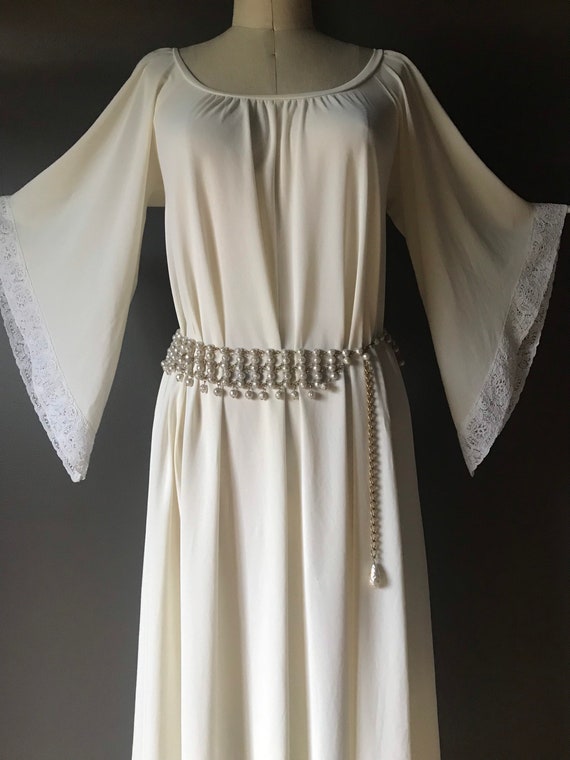 Vtg 70s Miss Elaine Hostess Dress / Angel Sleeve … - image 7