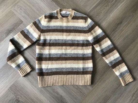 Vtg Braemar Earth Tone Striped Sweater / Scottish… - image 1