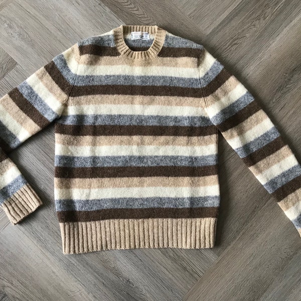 Vtg Braemar Earth Tone Striped Sweater / Scottish Shetland Wool