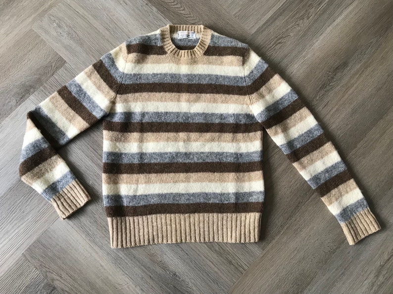 Vtg Braemar Earth Tone Striped Sweater / Scottish Shetland Wool image 1