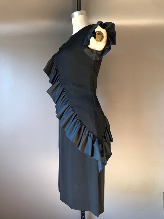 Vtg 70s 80s Lee Jordan Black Ruffle Dress - image 4