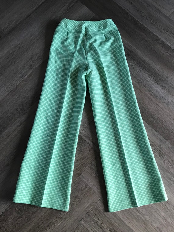 Vtg 70s Bell Bottom Pants / Lime Green Plaid - image 5