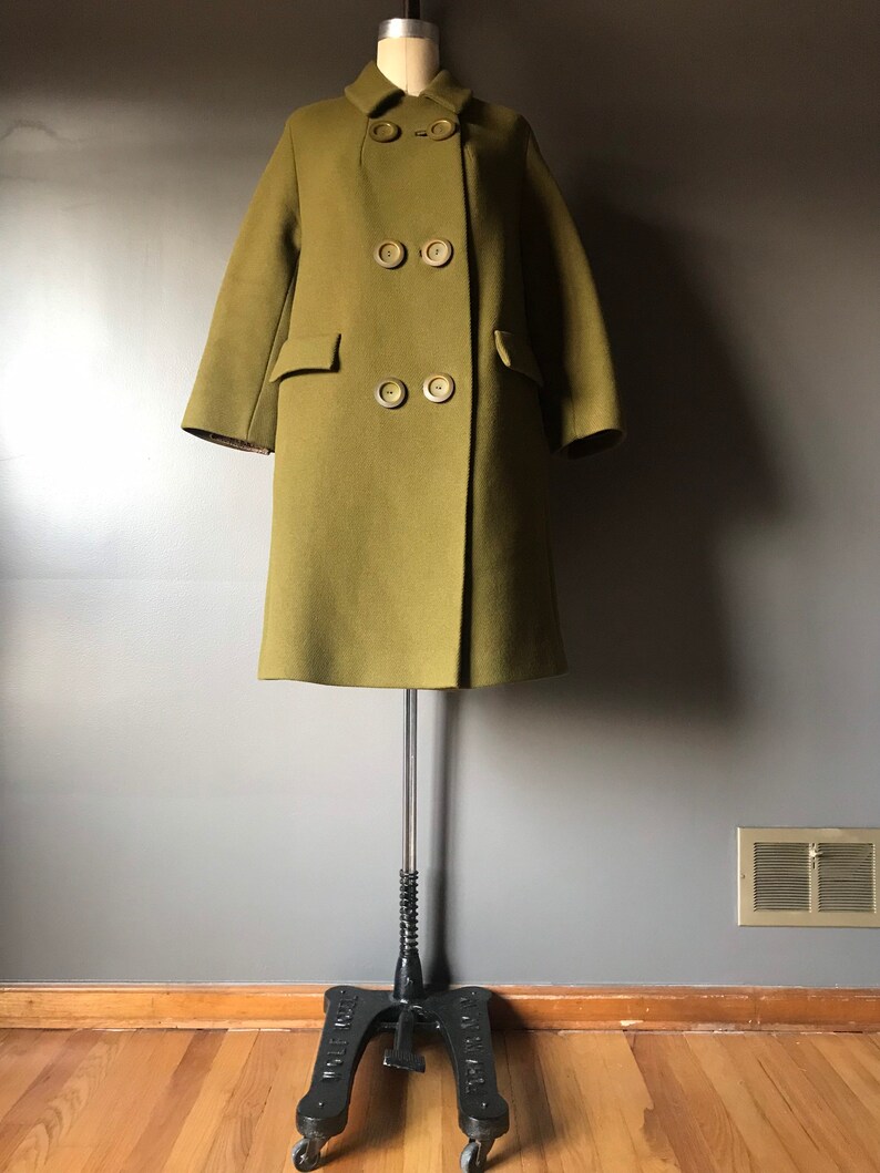 Vtg 60s Mod Olive Wool Coat image 3