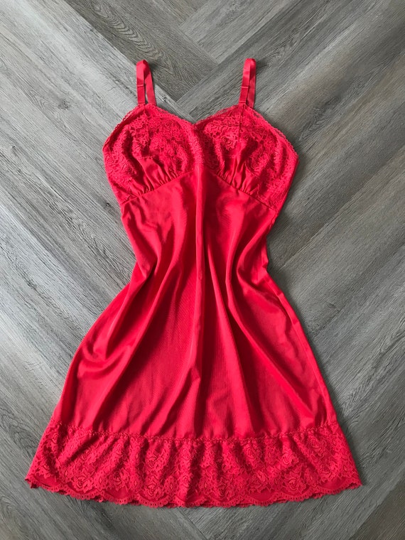 Vtg 60s Red Slip Dress - image 4