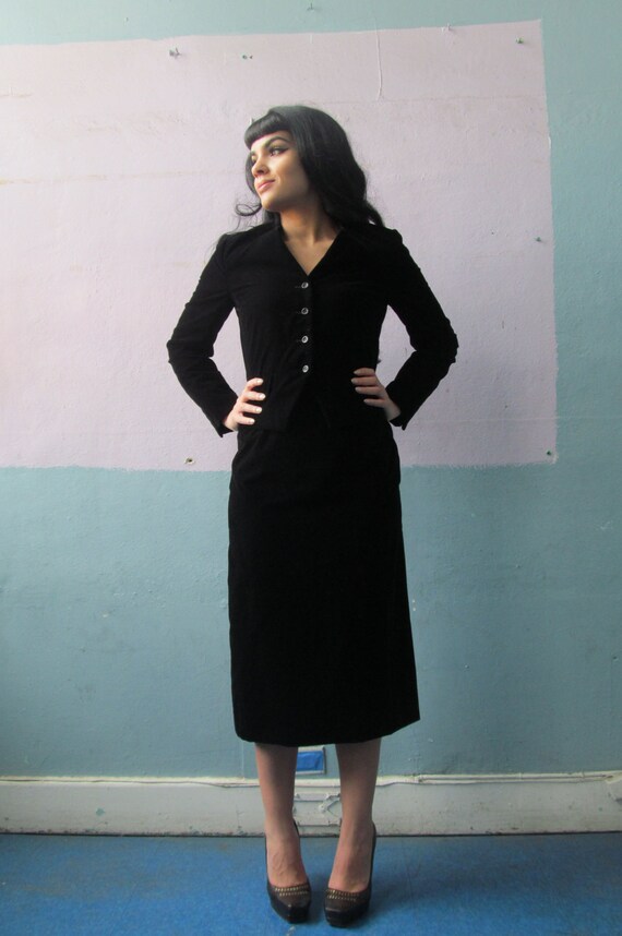 Vtg 80s 90s Bill Blass Skirt Suit Set / Black Vel… - image 2