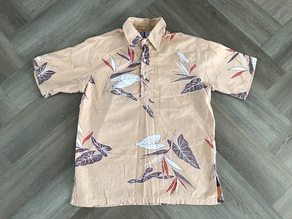 Vtg Hawaiian Reverse Print Tiki Collared Shirt