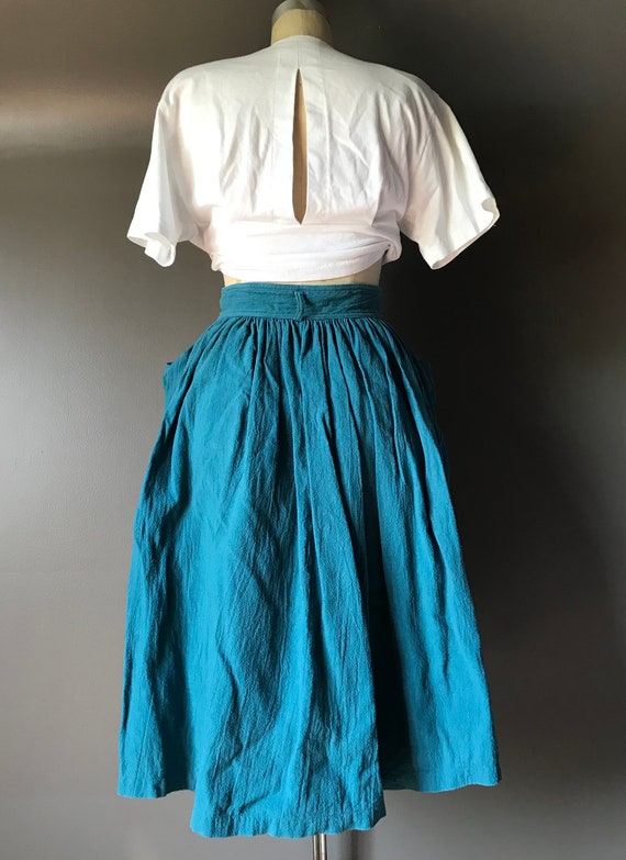 Vtg 70s 80s Cotton Teal Skirt - image 4