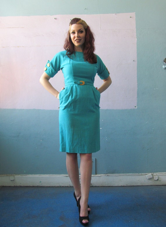 Vtg 50s Aqua Dress / Sue Brett Junior Dress