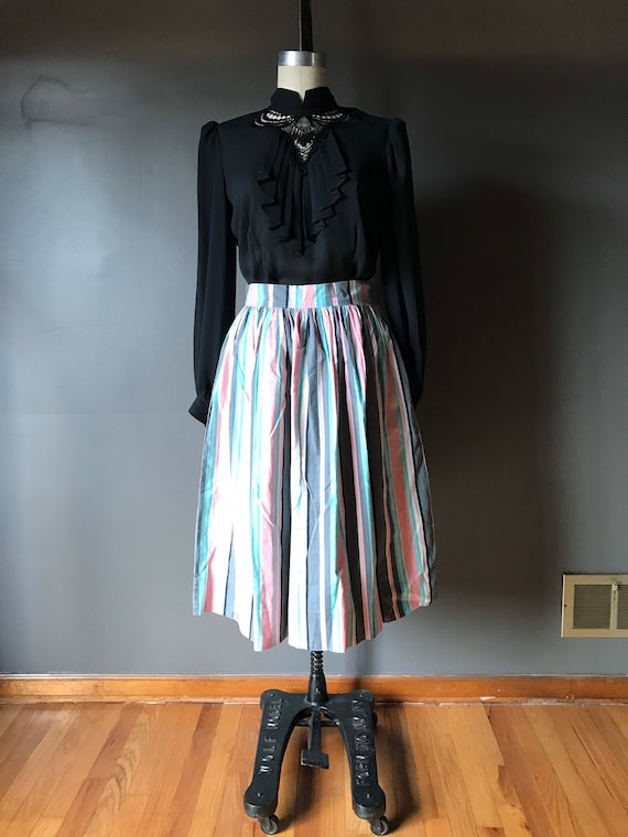 Vtg 50s 60s Pastel Stripes Cotton Skirt