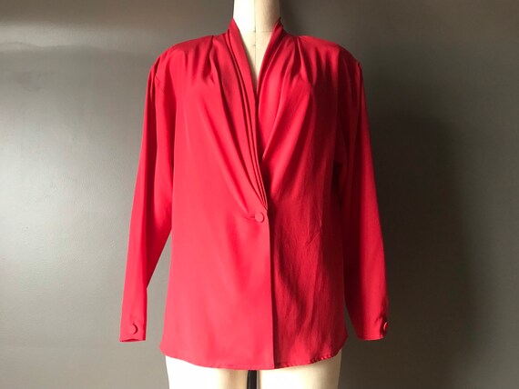 Vtg 80s Red Silky Blouse - image 3