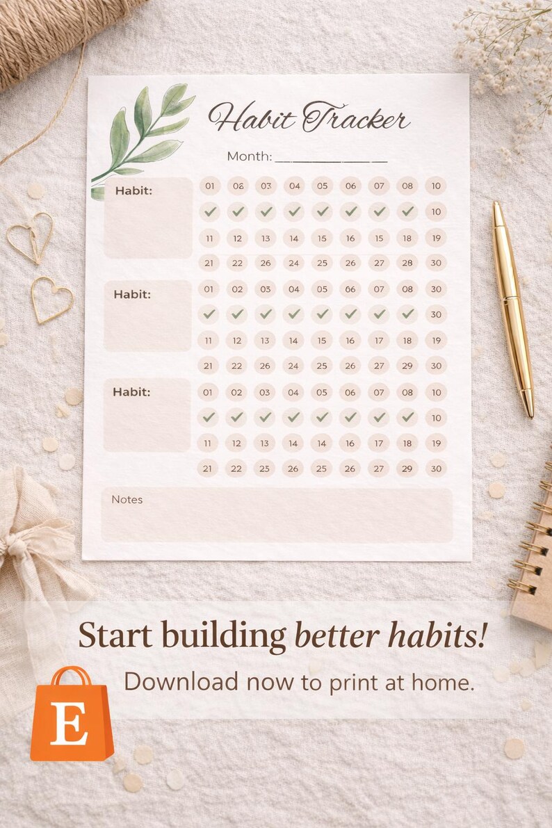 Minimalist Habit Tracker Printable, Monthly Goal Planner (PDF Download ...