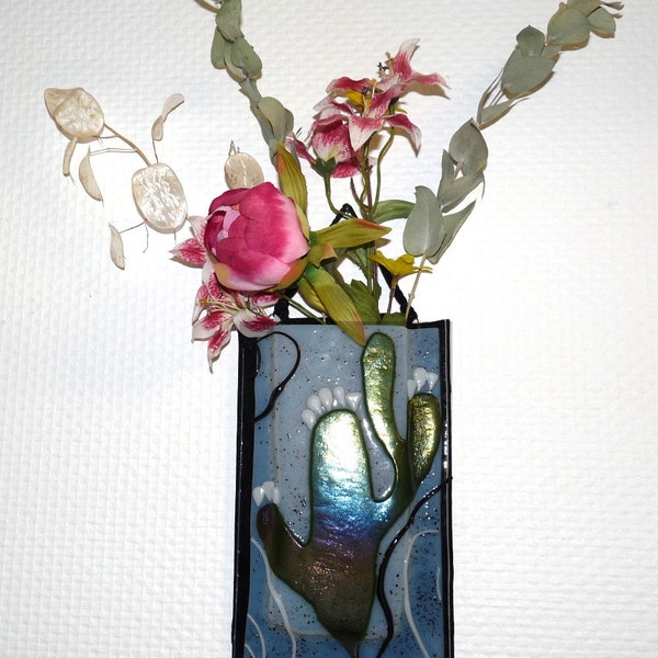 Vase mural Les cactus pour les fleurs fraîches ou séchées décoration murale en verre fusionné en fusing