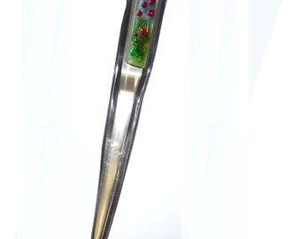Coupe-papier en verre fusionné ouvre lettre déco coquelicots fusing fait main