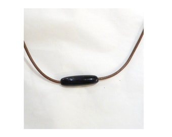 black onyx necklace tube bead onyx stone leather necklace for men women on etsy
