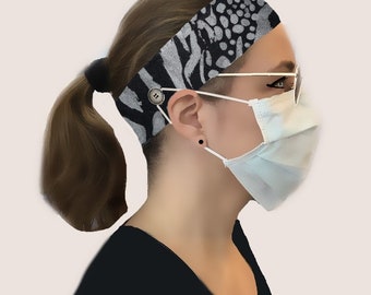 Button headband for mask elastic relief ear saver Splash headband expandable gray black fabric hairband hair accessories for girl women etsy
