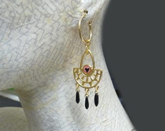 Boucles d'oreilles noires et dorées bijoux modernes anneaux créoles pendantes pour femme fille
