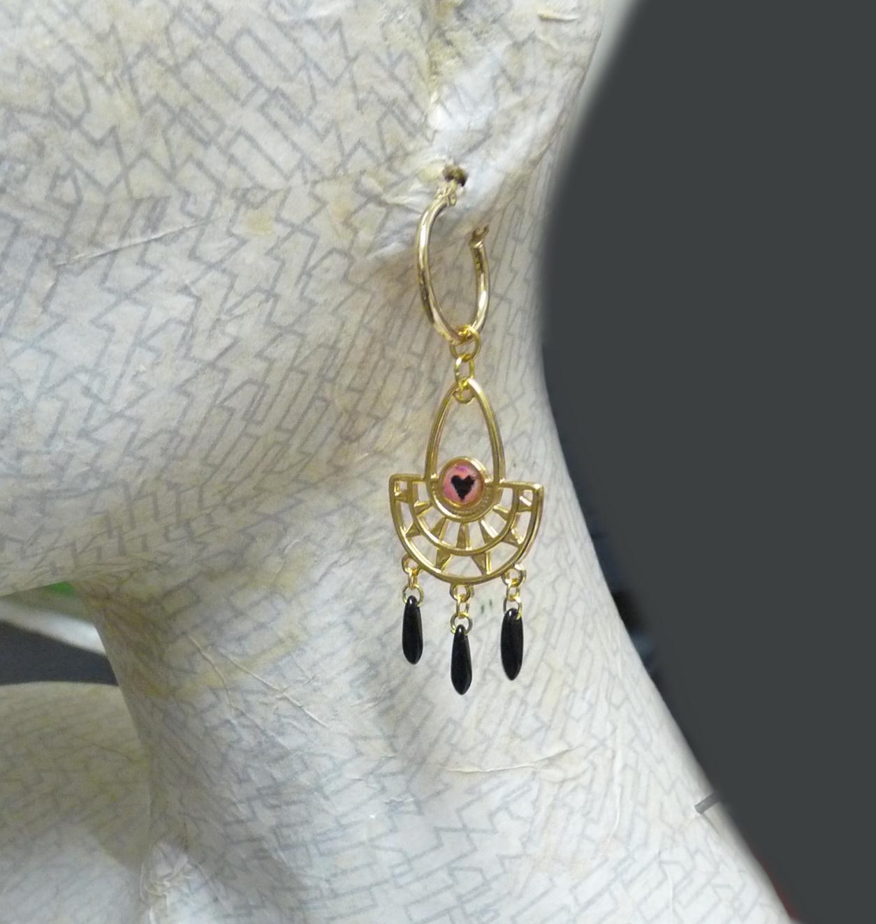 Boucles D'oreilles Créoles Dorées - Modèle Strié Plissé Soleil, Dormeuses, Neuf Sans Emballage