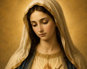 Immaculate Heart of Mary Wall Art, Virgin Mary Catholic Art, Blessed Mother Print or Canvas