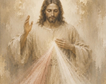 Divine Mercy Jesus Canvas Wall Art, Jesus I Trust in You Catholic Art, Neutral Christian Home Decor