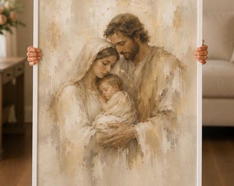 Holy Family Gift, Catholic Gift, Christian Baby Shower Gift, Mary Joseph Baby Jesus Wall Art