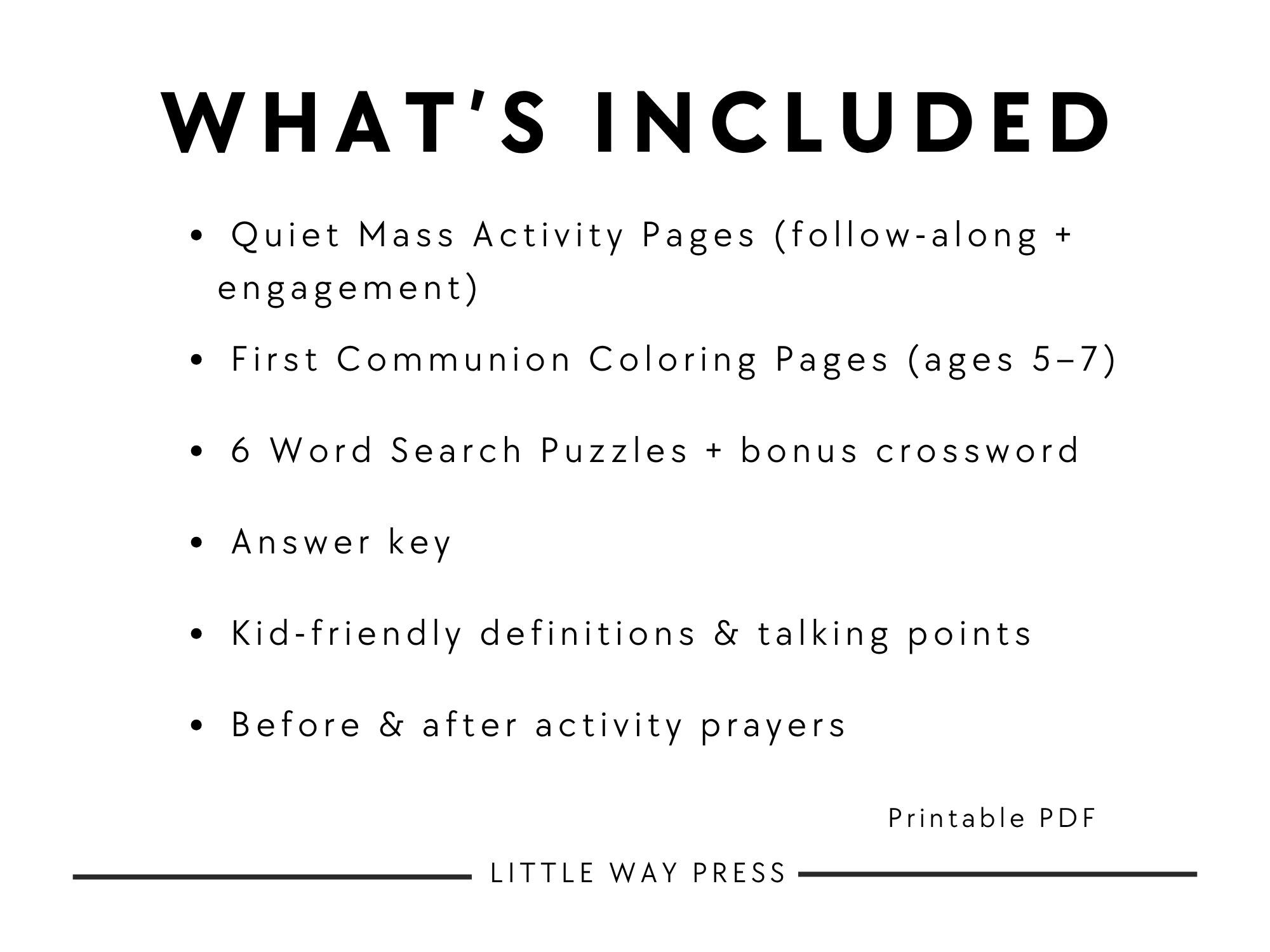Catholic Quiet Mass Activity Book Kids 5–7 Printable PDF Communion ...
