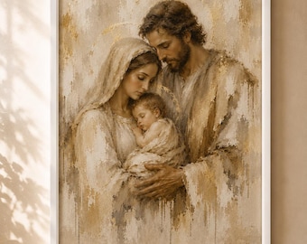 Holy Family Catholic Wall Art, Mary Joseph and Baby Jesus Poster, Christian Home Decor