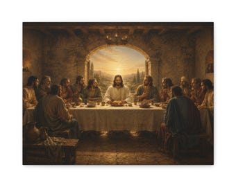 Last Supper Canvas Wall Art, Jesus and Apostles Catholic Art, Christian Dining Room Decor, Eucharist Religious Artwork
