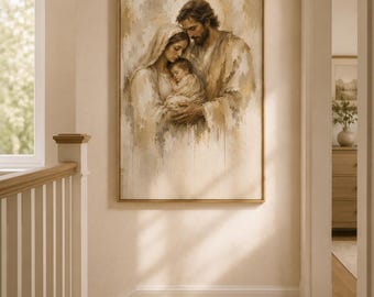 Holy Family Wall Art, Catholic Family Decor, Christian Home Decor, Neutral Religious Print, Mary Joseph Jesus Poster