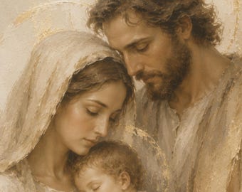 Holy Family Wall Art, Jesus Mary and Joseph Catholic Art, Christian Family Home Decor