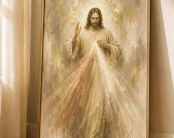 Divine Mercy Jesus Print, Luxury Neutral Catholic Artwork for the Home, Designer Christian Wall Decor, Textured Poster