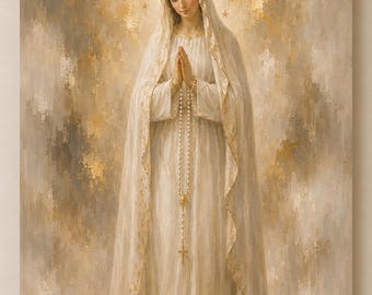 Our Lady of Fatima Canvas Wall Art, Virgin Mary Catholic Art, Marian Canvas, Rosary Religious Home Decor